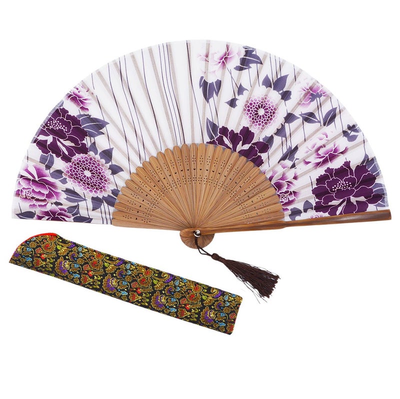 Amajiji 8.27"(21cm) Hand Held Bamboo Silk Folding Fan Hand Fan,Chinese/Japanese Charming Elegant Vintage Retro Style,Women Ladys Girls Best Gifts (LXHS1) - Image 1